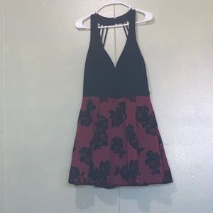 Black and maroon Rose design dress
